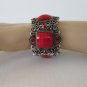 Adjustable High Fashion Burgundy, Red  Elastic Bangle Bracelet with Rhinestones