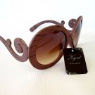 Wooden Look Brown or Oval Round Sunglasses With Brown Lens, Baroque Swirl Shades