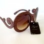 Wooden Look Brown or Oval Round Sunglasses With Brown Lens, Baroque Swirl Shades