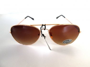 Men's Aviator Sunglasses Shades with Brown Lens, Gold Frames - Popular Brand New