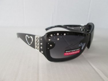 Popular Style New Women Shield or Oval Shaped Black Sunglasses with Rhinestones