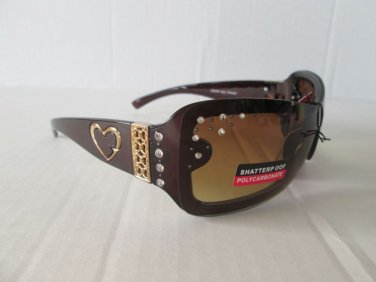 New Arrival Women Shield or Oval Shaped Brown Sunglasses with Rhinestones #3954R