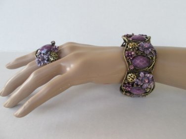 Brand New High Fashion Purple Bracelet, Bangle Rhinestones With Matching Ring