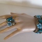 Brand New Style High Fashion Metal Blue Bangle Bracelet With Rhinestones & Ring