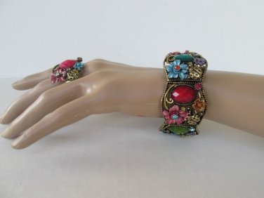 Brand New Style High Fashion Red Purple Bangle Bracelet With Rhinestones & Ring