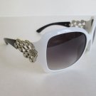 High Fashion Women's Oval Sunglasses With White Frames, Black Lens & Rhinestones