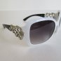 High Fashion Women's Oval Sunglasses With White Frames, Black Lens & Rhinestones