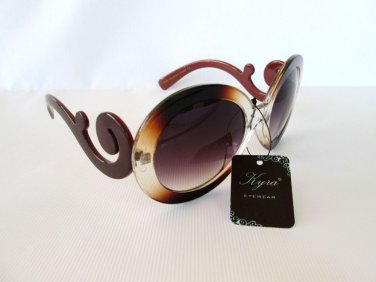 Designer Style Women's Sunglasses With Brown Twirl Frames and Smoke Black Lens
