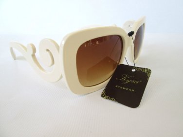 New Semi-square Women Sunglasses with Light Yellow Lens & Baroque Swirl Frames.