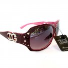 Brand New Women's Oval Sunglasses With Light Burgundy Lens and Rhinestones