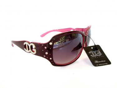 Brand New Women's Oval Sunglasses With Light Burgundy Lens and Rhinestones