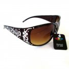 Brand New Women's Sunglasses With White or Silver Prints, Brown Lens and Frames