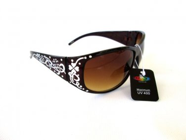 Brand New Women's Sunglasses With White or Silver Prints, Brown Lens and Frames
