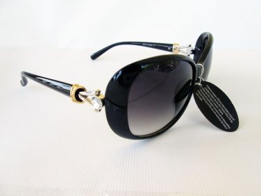 Designer's Style New Black Round or Oval Women's Sunglasses with Rhinestones