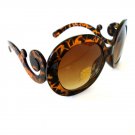 Brand New Attractive Women's Round Baroque Swirl Arms Sunglasses With Brown Lens