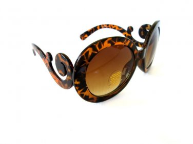 Brand New Attractive Women's Round Baroque Swirl Arms Sunglasses With Brown Lens