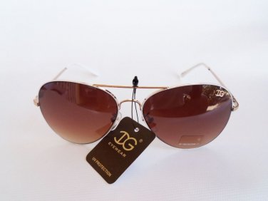 Popular Style Women Aviator Oval Sunglasses With Brown Lens & Gold Metal Frame
