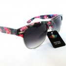 Women Sunglasses Wayfarer Style With Flower Print Frame & Black Lens  - NEW!