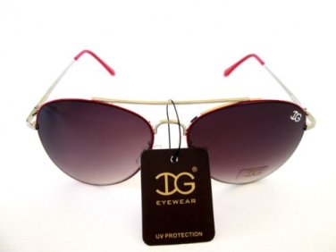 Brand New Women's Aviator Oval Sunglasses & Shades With Red Temple & Smoke Lens