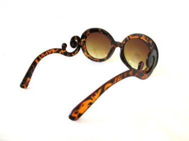 Round Shaped Women Sunglasses With Brown Lens & Baroque Swirl Arms Eyewear