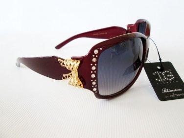 New Style Women Aviator Oval Round Sunglasses With Black, Dark Lens & Rhinestone