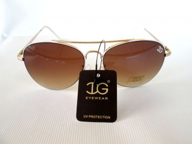Popular Style Oval Aviator Women Sunglasses With Brown Lens & White & Gold Frame