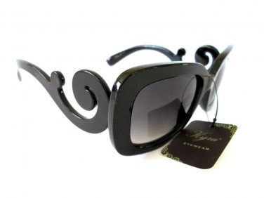 New Semi-square Women Sunglasses With Light Black Lens & Baroque Swirl Frames