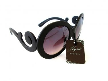 Smoked Black Round or Oval Lens Women Sunglasses, Shades with Swirl Temple - NEW