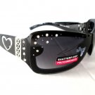 Black Shield-Oval Women's Sunglasses With Rhinestones & Black Lens - BRAND NEW