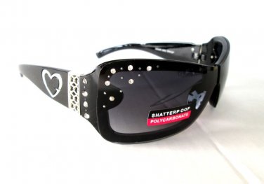 Black Shield-Oval Women's Sunglasses With Rhinestones & Black Lens - BRAND NEW