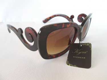 Semi-square Women Sunglasses With Brown Lens & Baroque Swirl Arms Shades