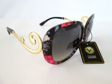 Black Lens High Fashion Brand New Style Oval Sunglasses With Gold Swirl Frame
