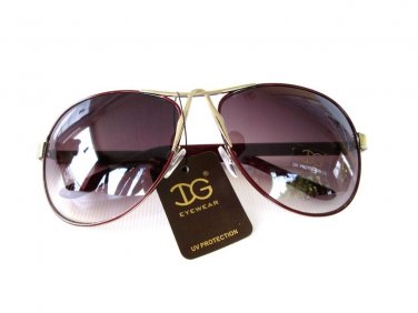 Women's Oval Shaped Aviator Sunglasses With Red or Burgundy Frames & Smoke Lens