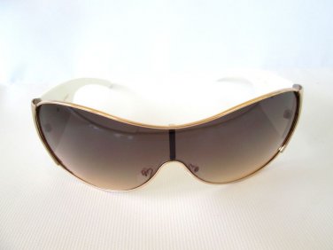 Brand New Popular Style Oval Shield Sunglasses Brown Lens With Whi Frames Shades