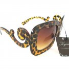 Big Lens Brown Sunglasses with Swirl Frames and Leopard Print For Women - NEW