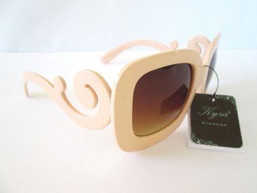 Women's Oval Square Sunglasses With Brown Lens & Ivory Color Swirl Arm Frames