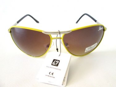 Latest Popular Style Women's Aviator Sunglasses with Brown Lens & Yellow Frames