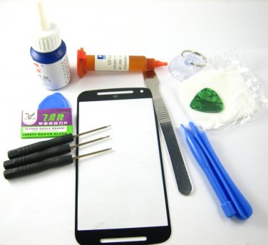Front Glass Screen+Repair Tools Glue Set for Motorola Moto G2 XT1063~Black 03711-MSTSMOTOG2B-TG