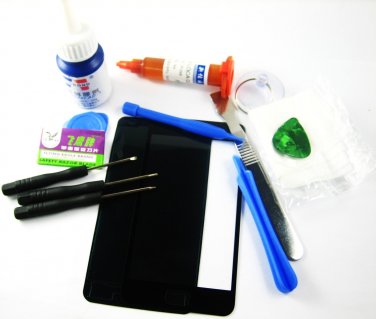 Front Glass Screen+Repair Tools Glue Set for Samsung Galaxy S2 i9100~Black 03667-MSTSi9100nB-TG
