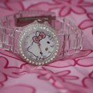 Rhine stone Quartz Hello Kitty Watch Clear Acrylic