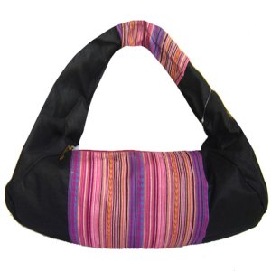 GuoWan BG03 Handmade fabric single sling purse black and colorful