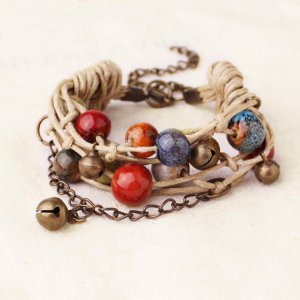 BL World Hand craft Bracelet with porcelain bead,cotton chain, length adjustable natural fashion