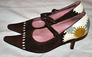 MARNI RARE PATCHWORK MARY JANES SUEDE LEATHER CLASSIC SHOES PUMPS HEELS 39 8.5