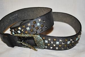 JOE'S STUDDED TARNISH BUCKLE FUNKY BROWN LEATHER BELT XL