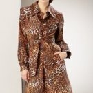 $898 ELLEN TRACY WILD ANIMAL LEOPARD PRINT SILK TRENCH COAT JACKET 12