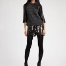 GRYPHON METALLIC BLACK GUNMETAL GYM SEQUIN PARTY DRAWSTRING SHORTS L $325