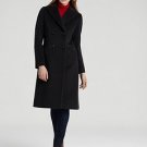 $1175 CINZIA ROCCA BLACK ONYX DOUBLE BREASTED WOOL ANGORA LAPEL LONG COAT 12