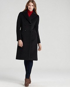 $1175 CINZIA ROCCA BLACK ONYX DOUBLE BREASTED WOOL ANGORA LAPEL LONG COAT 12