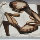 MARNI ZOCCOLO RUNWAY WOODEN PLATFORM LEATHER LINEN SHOES HEELS SANDALS 39 8.5