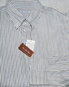 LORO PIANA STRIPED BUTTON DOWN NEW ALFRED PANAMA COTTON DRESS SHIRT XXL 18